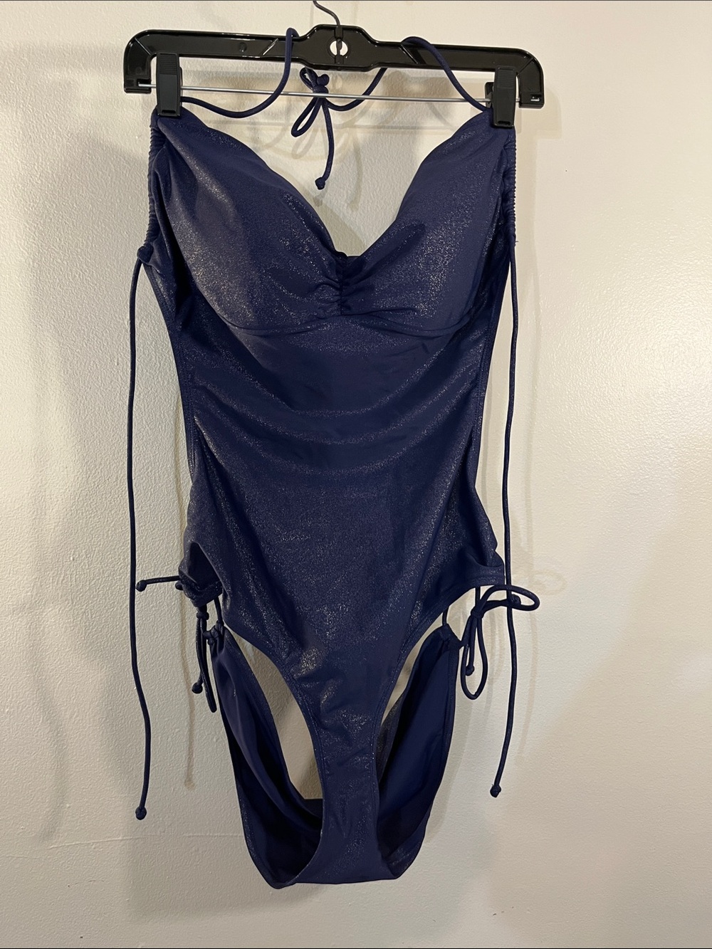 American Eagle Outfitters Navy Shimmer Halter One-Piece Swimsuit